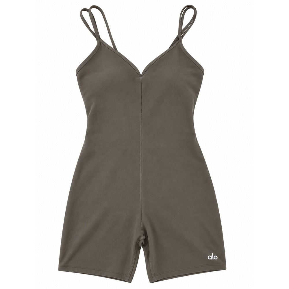 Alo Yoga Alosoft Suns Out Romper Brown Olive Double Strap Small W8355R
